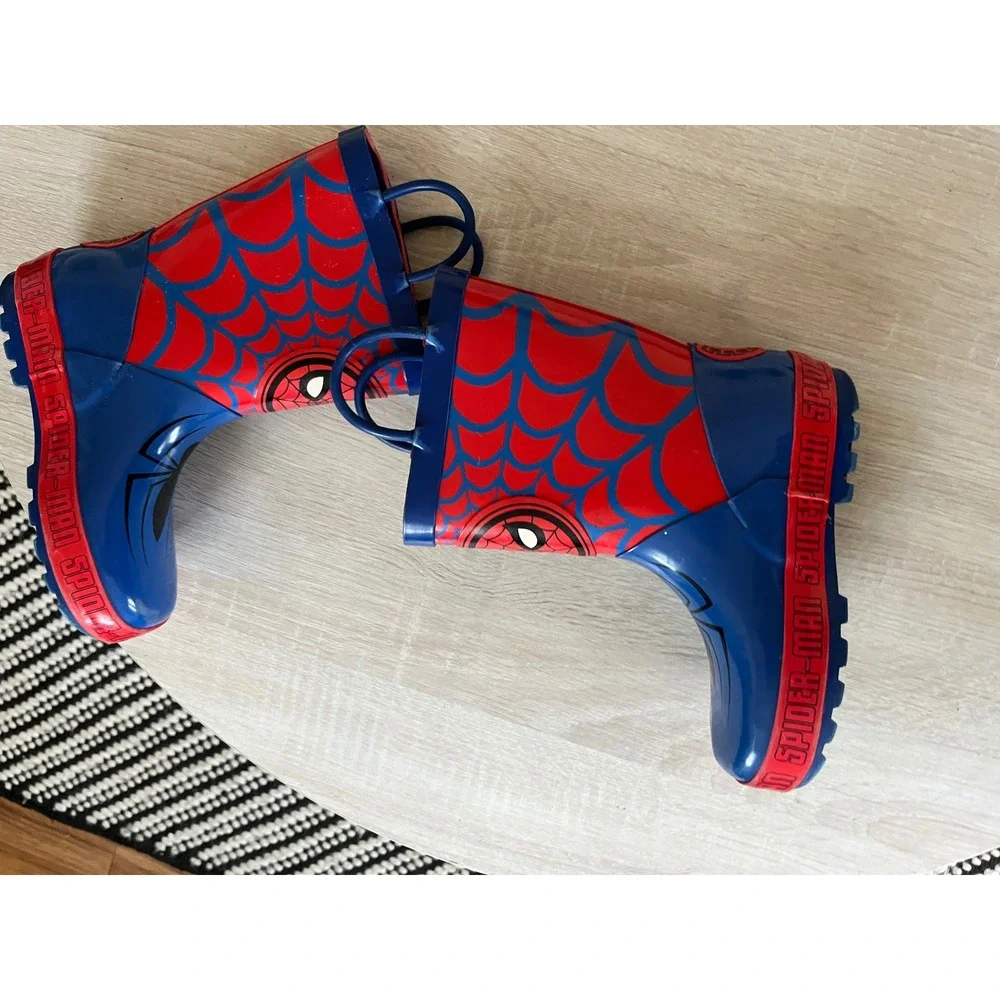 Marvel Spider-Man Kids Rain Boots Blue Red Rubber Pull On Size 11-12